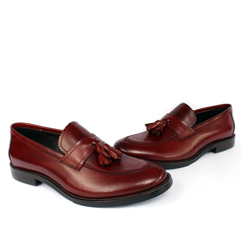 Temple filial piety British personality leather tassel shoes red wine - Women's Oxford Shoes - Paper Red