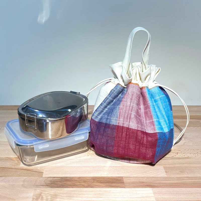 Towel bag, handle bag (large check pattern-red, blue and purple) *made to order - Handbags & Totes - Cotton & Hemp Multicolor