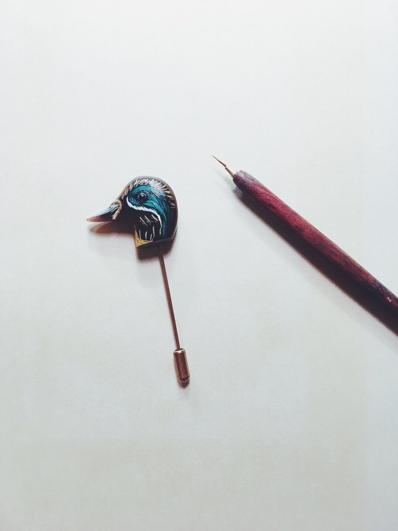 Hand-painted brooch-teal - Brooches - Copper & Brass Brown