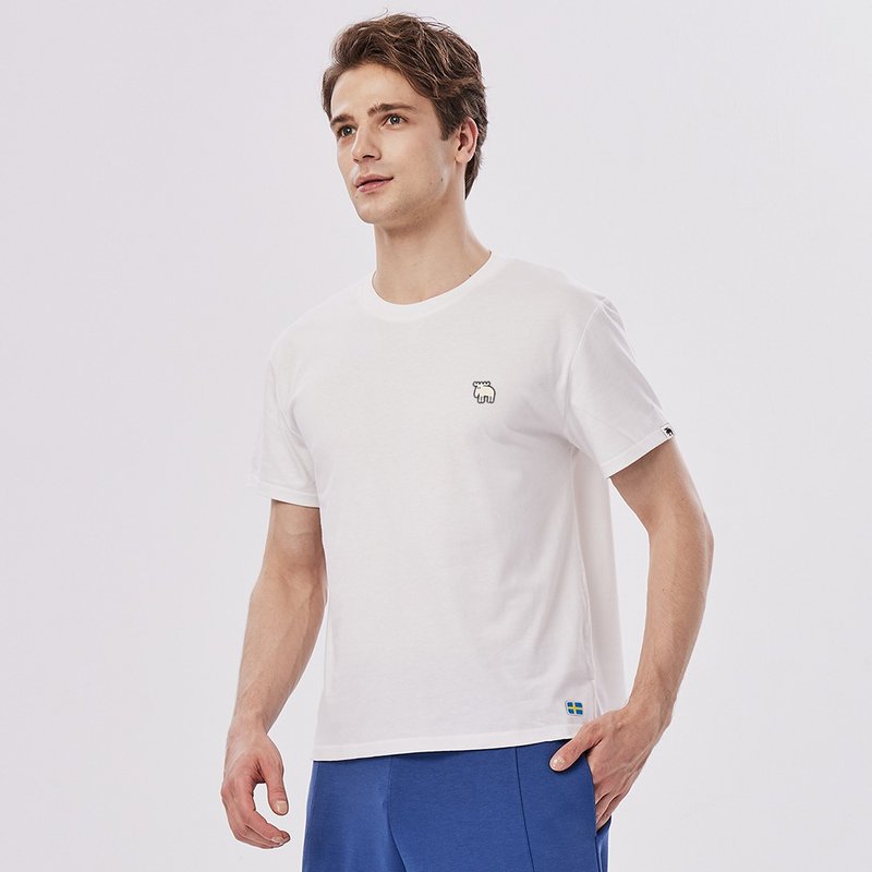 moz スウェーデン ヘラジカ 氷河綿 100%純綿 接触冷感 ストレッチTシャツ - ベーシックホワイト（アジア）M - Tシャツ メンズ - コットン・麻 ホワイト