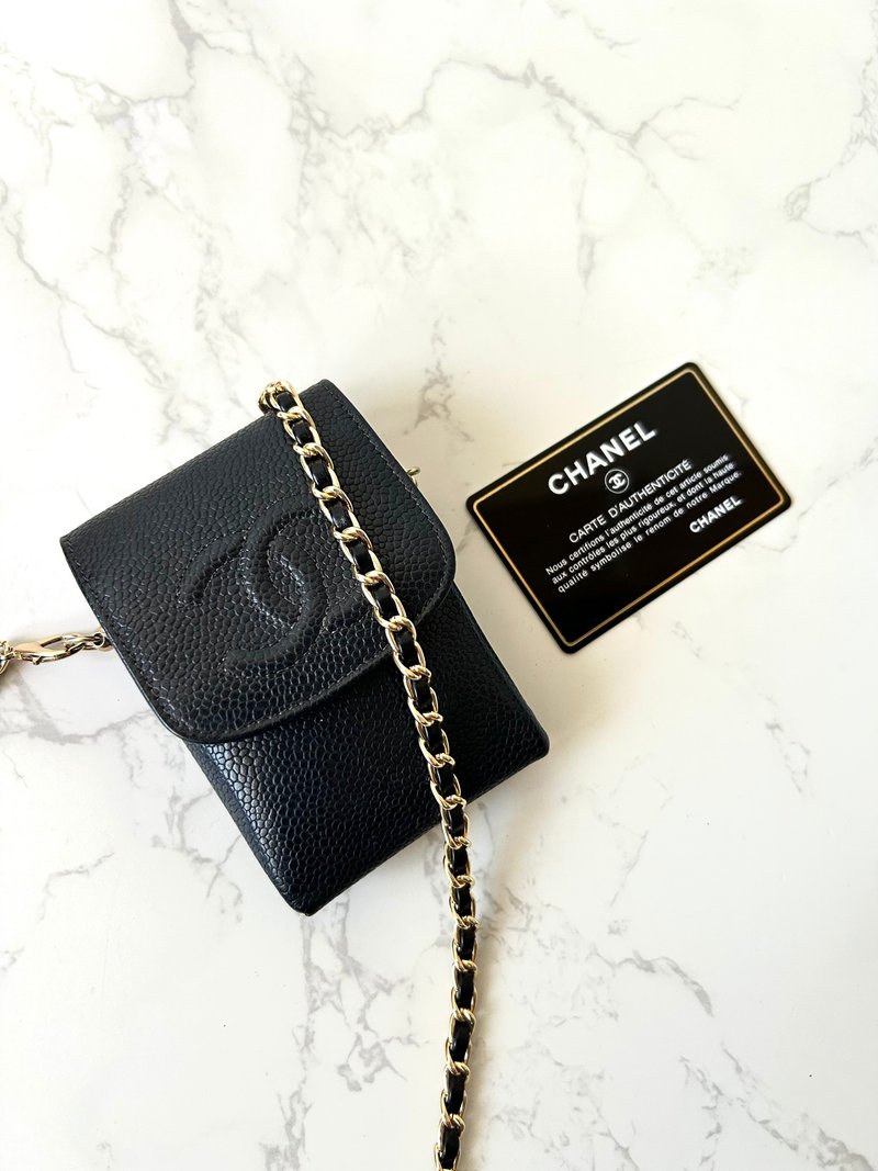 [LA LUNE] Rare second-hand Chanel caviar black cross-body shoulder bag - Messenger Bags & Sling Bags - Genuine Leather Black