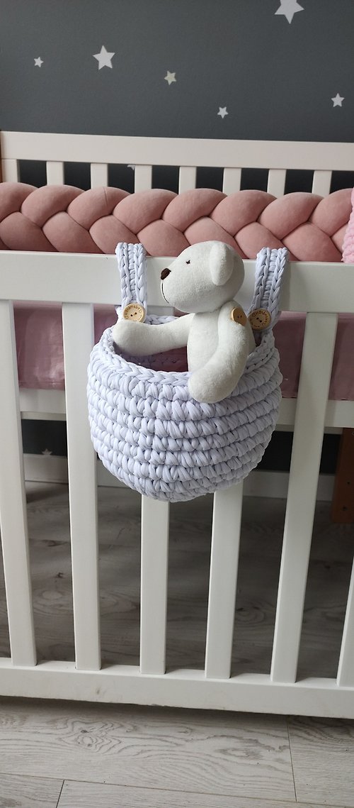 Knitting magic Handmade hanging basket.Hanging basket for a baby cot. But i