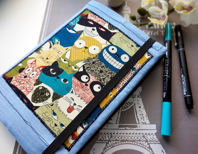 窗口貓咪手帳本畫圖本記事本畫圖本 - 筆記本/手帳 - 棉．麻 藍色