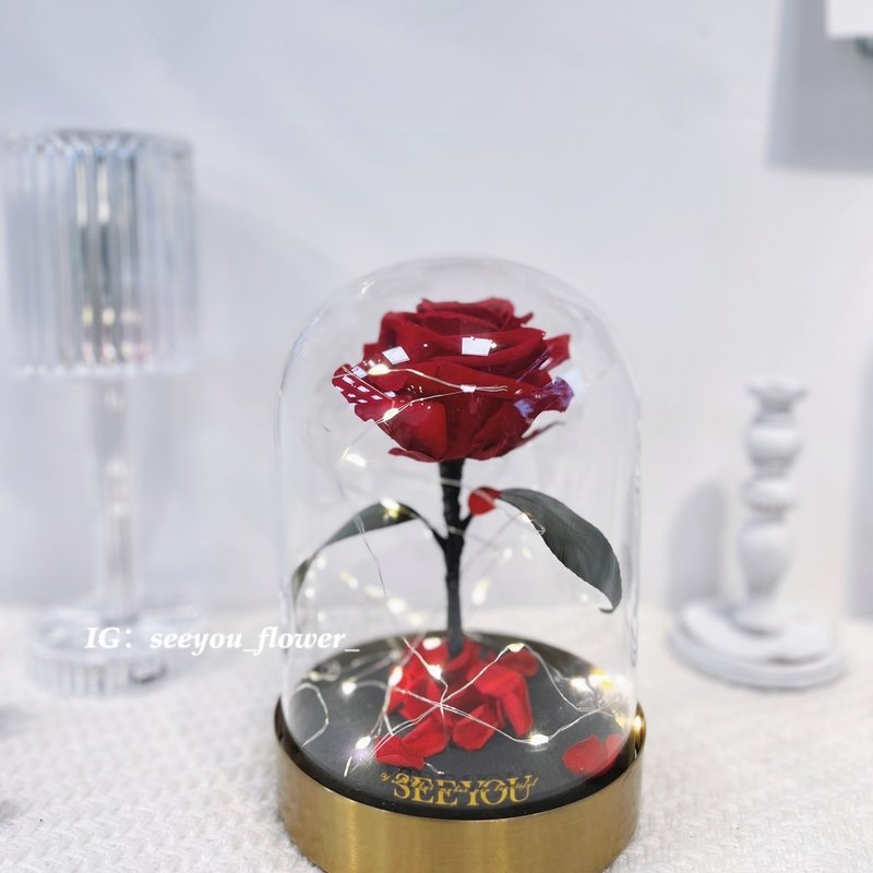 SeeYou・First Seen Series Single Rose Preserved Flower Glass Cup - ช่อดอกไม้แห้ง - พืช/ดอกไม้ สีแดง