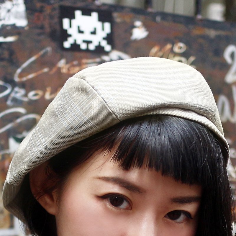 JOJA│ limited / beige plaid Beilei / SM adjustable / berets / painters hat - หมวก - ผ้าฝ้าย/ผ้าลินิน สีเหลือง