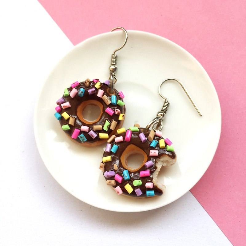 Clay Earrings & Clip-ons Brown - donut earrings with chocolate