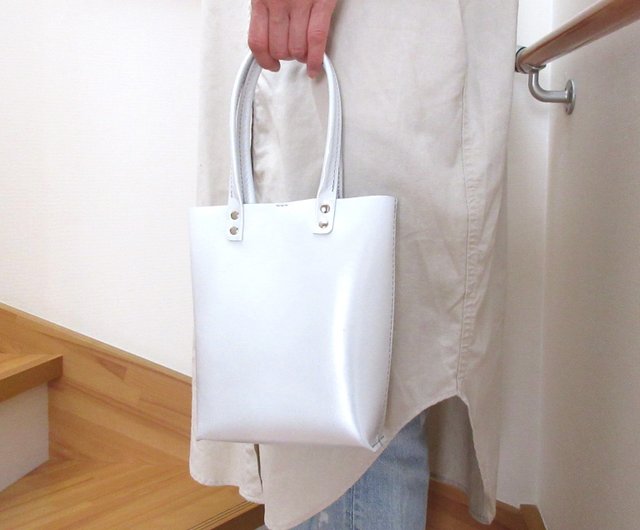 A little luxurious, cowhide, hand stitched, BOX mini tote, pearl ...