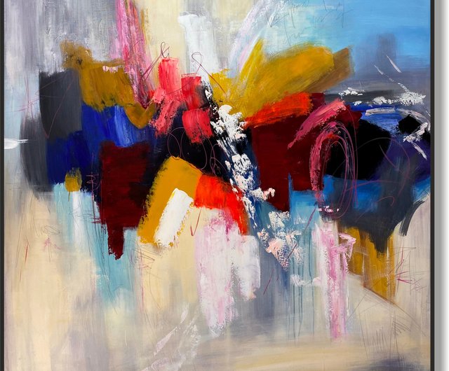 キャンバスに描かれた巨大なカラフルな抽象画 ベージュのオリジナル
