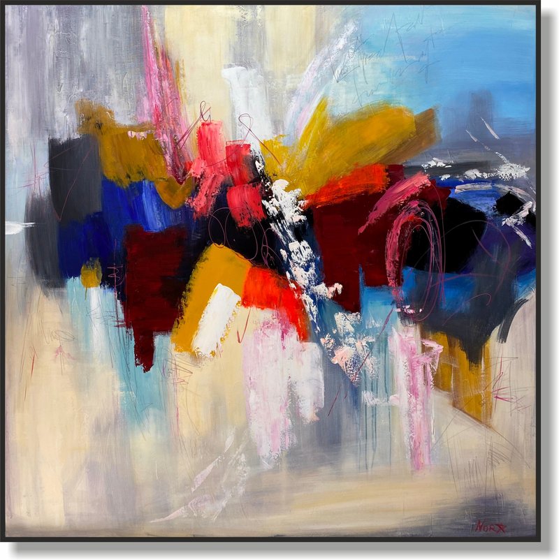 Huge Colorful Abstract Paintings On Canvas Beige Original Artwork Modern Art - 壁貼/牆壁裝飾 - 壓克力 多色