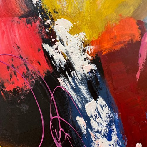 キャンバスに描かれた巨大なカラフルな抽象画 ベージュのオリジナル