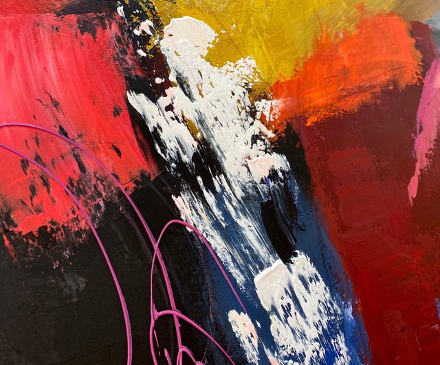 キャンバスに描かれた巨大なカラフルな抽象画 ベージュのオリジナル