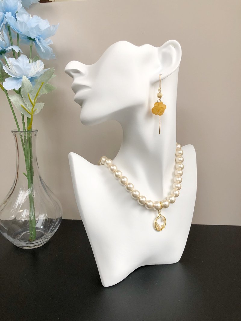 オリジナルコットンビーズイヤリングネックレス - ネックレス - その他の素材 ゴールド