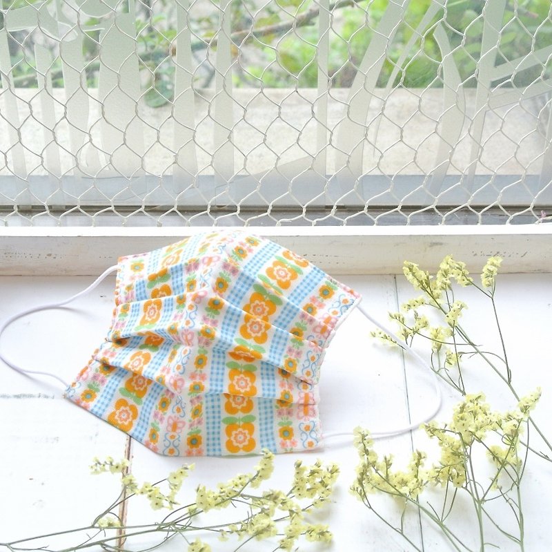25%OFF | handmade mask Flower stripes Orange Blue 刺繡緞帶 | Environmental products - หน้ากาก - ผ้าฝ้าย/ผ้าลินิน สีน้ำเงิน
