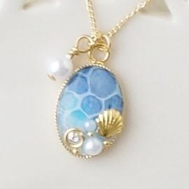 [Hand-painted] Sea water necklace - สร้อยคอ - เรซิน สีน้ำเงิน