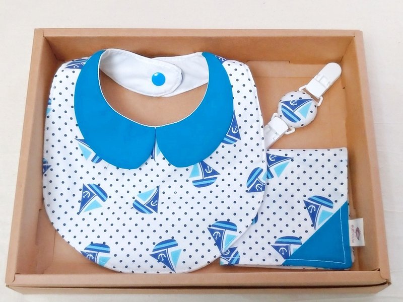 Summer Sailing Scarf Pocket + Handkerchief + Handkerchief Clip (3 pieces) Full Moon Gift Full Moon Gift - Baby Gift Sets - Cotton & Hemp Blue
