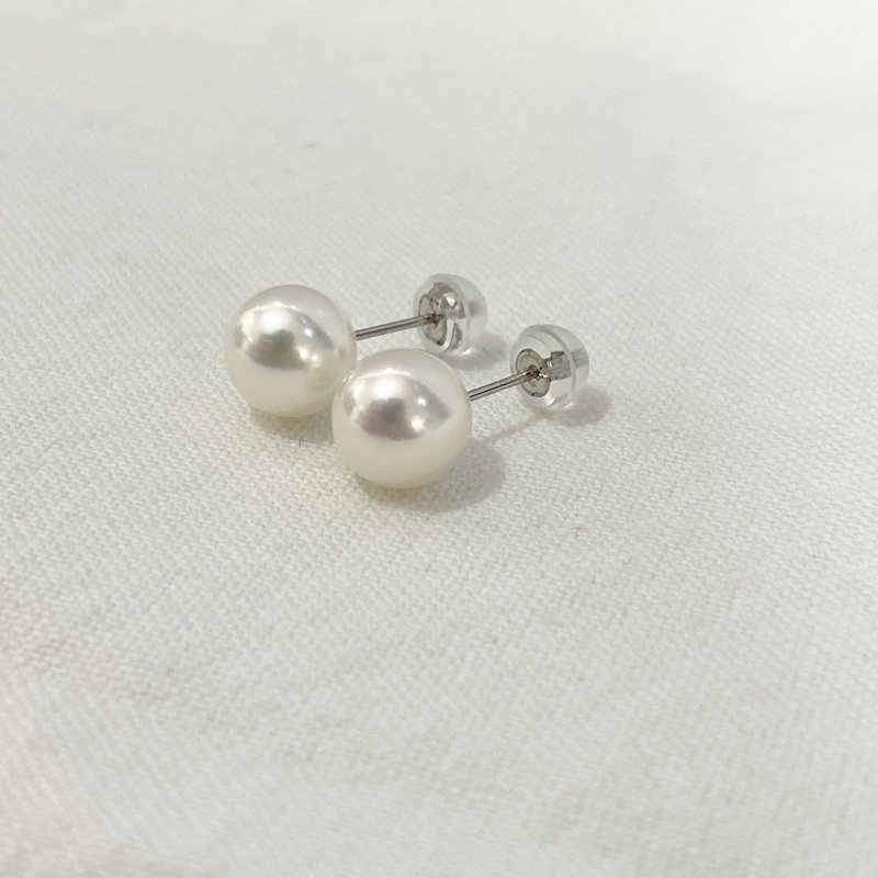 Single Pearl Stud Earrings, atonal Akoya Pearl 7-7.5/7.5-8/8-8.5/8.5-9mm - ต่างหู - ไข่มุก ขาว