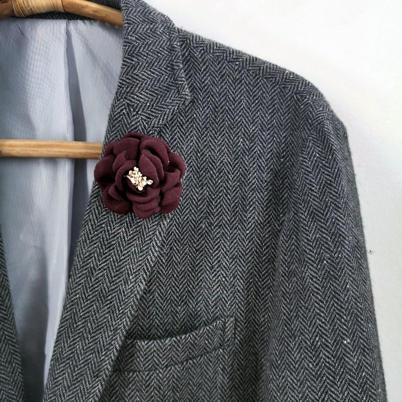Maroon Red Flower Lapel Pin/Brooch - Brooches - Other Materials Red