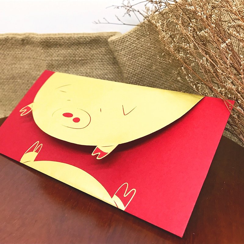 赤い封筒バッグ/リッチゴールドピッグ/ミディアム-3インチ - ご祝儀袋・ポチ袋 - 紙 レッド