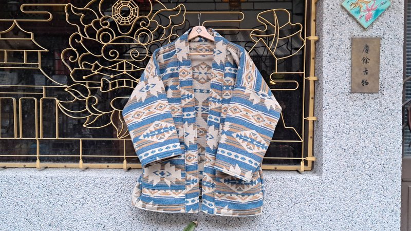 AMIN'S SHINY WORLD thick Indian wool geometric KIMONO ONLY series - Men's Coats & Jackets - Cotton & Hemp Multicolor