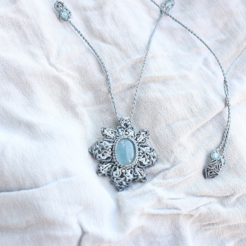 Natural Stone Aquamarine Woven Totem Necklace - Necklaces - Crystal Blue
