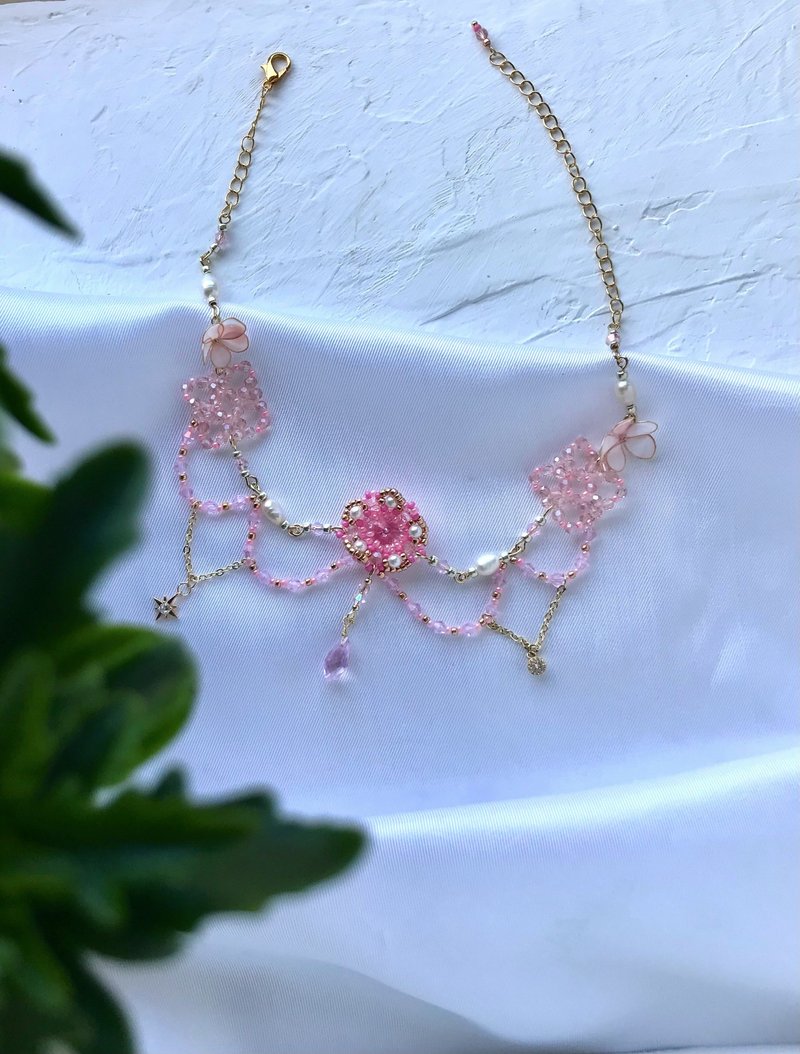 Pink Pearl Grunge Necklace. Fairycore necklace . Crystal Fae Chandelier Choker. - 項鍊 - 珍珠 粉紅色