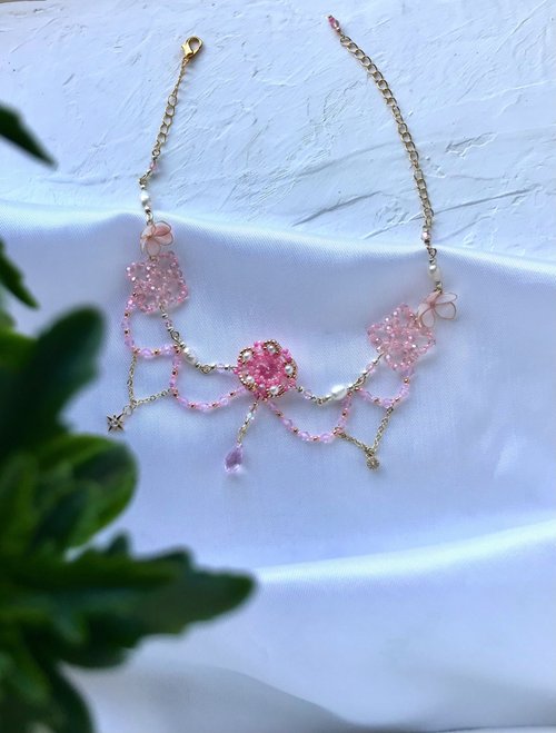 Pink fairycore princess gem fashion necklace