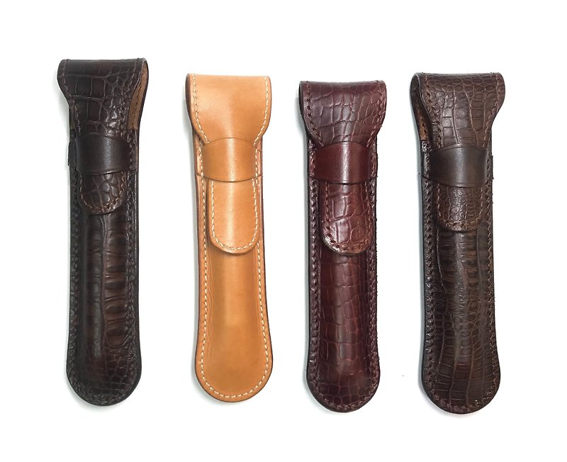 Leather pen holder / vegetable tanned leather / hand-stitched - Pencil Cases - Genuine Leather 