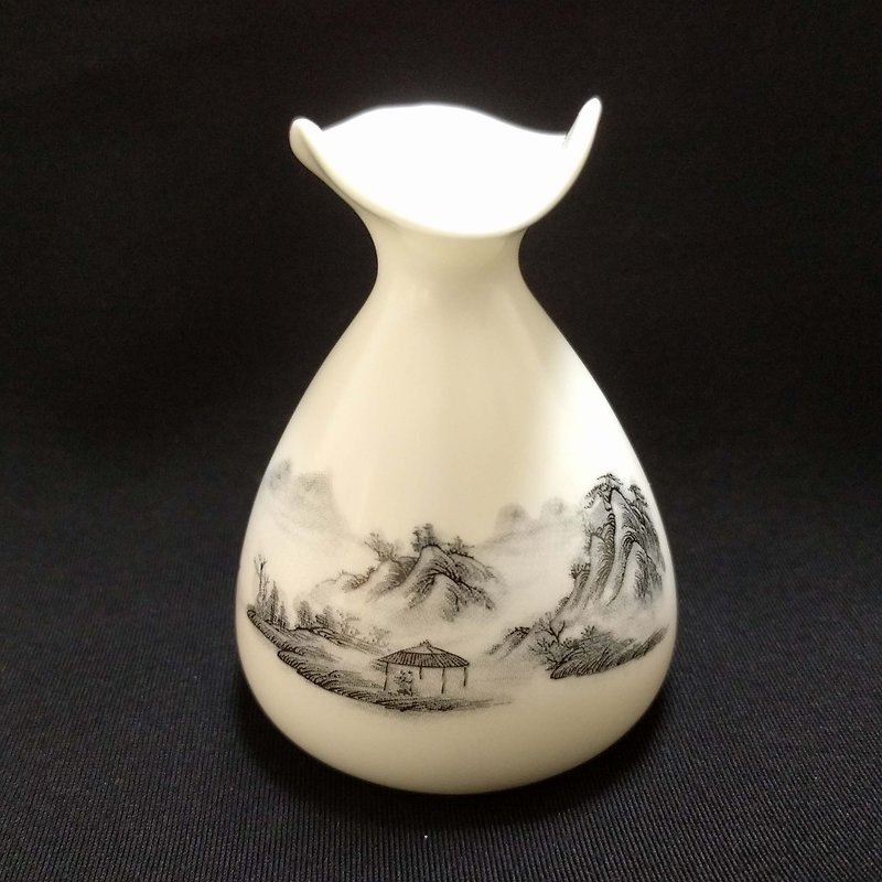 Hand painted small vase - landscape - Other - Porcelain Gold