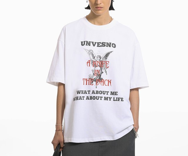 MEDM プリントＴシャツ 半袖 ロゴ エンジェル トップス 男女兼用 エンジェル デザイン フロントプリント 半袖Tシャツ[品番