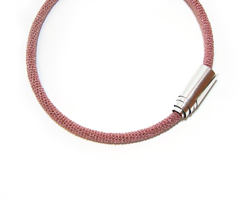 Rose Gold Thin Tube Glitter Crochet Necklace - 項鍊 - 繡線 粉紅色