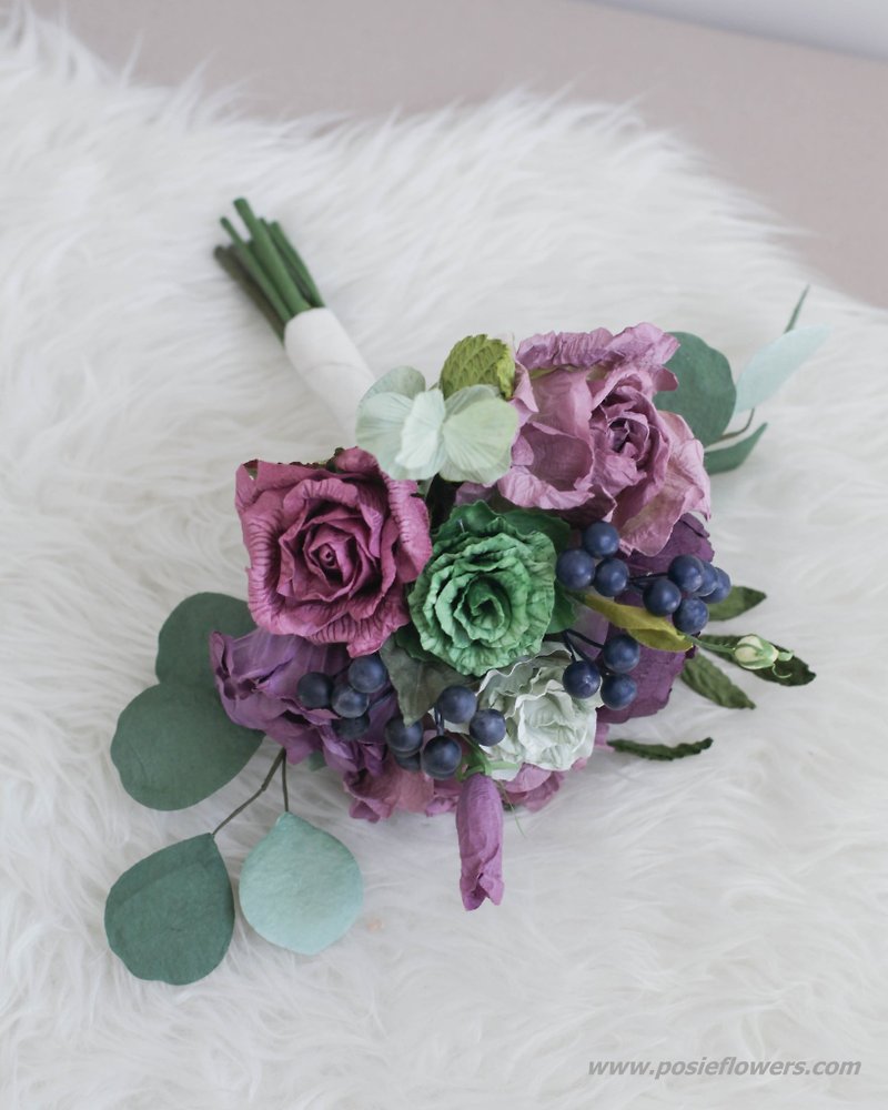 Deep Purple Mini Flower Bouquet - Wood, Bamboo & Paper - Paper Purple