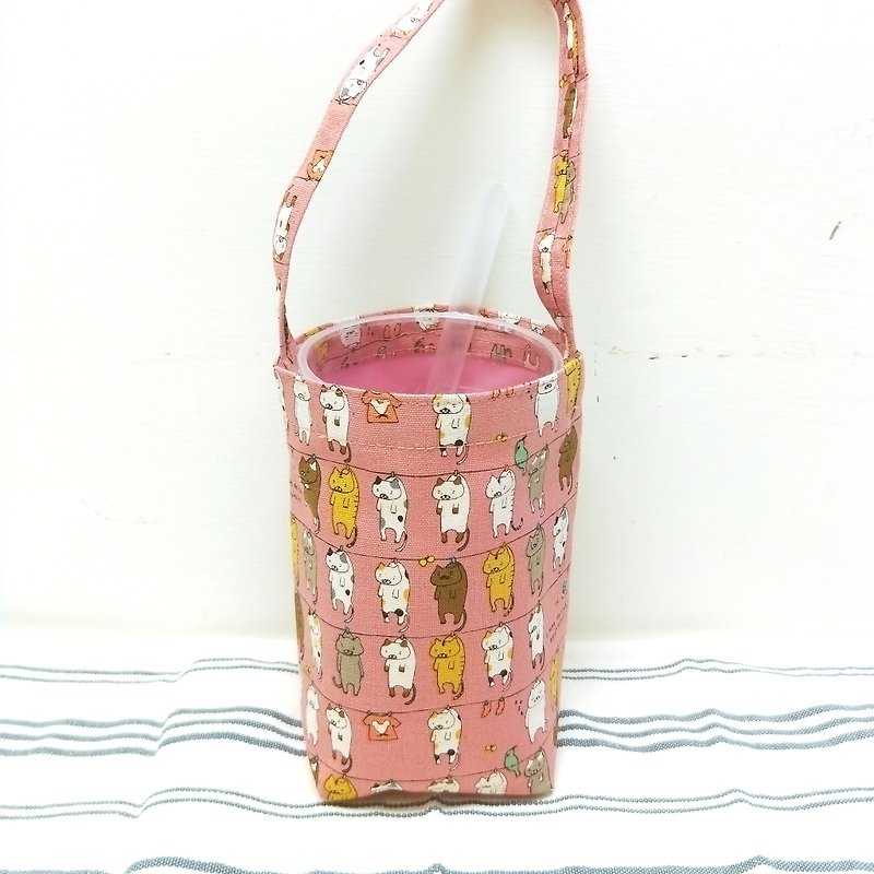 Rolia's 手作 曬貓貓(2色) 防水 環保袋 飲料袋 提袋 - 杯袋/飲料提袋 - 棉．麻 多色