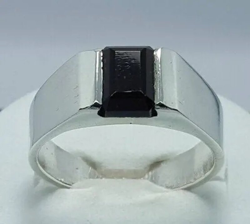 Rare Yemeni Aqeeq Ring Band Mens Aqeeq Ring Band Black Aqeeq Ring Stone Handmade - 戒指 - 寶石 黑色