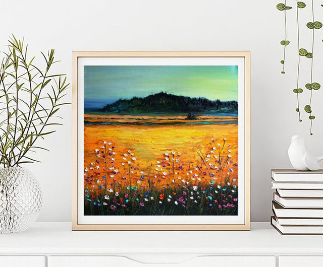 ワイルドフラワー油絵オリジナルアート油畫原作風景画メドウ