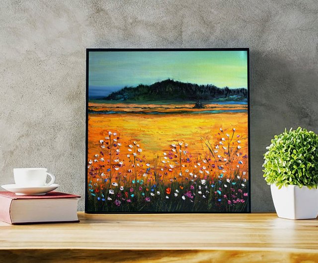 ワイルドフラワー油絵オリジナルアート油畫原作風景画メドウ