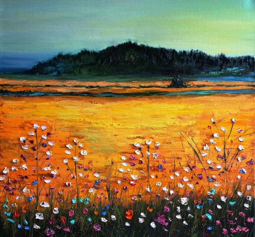 油絵 絵画 【Wild flowers】 Captivating Wild Flowers Oil Painting Print - Breathtakingly