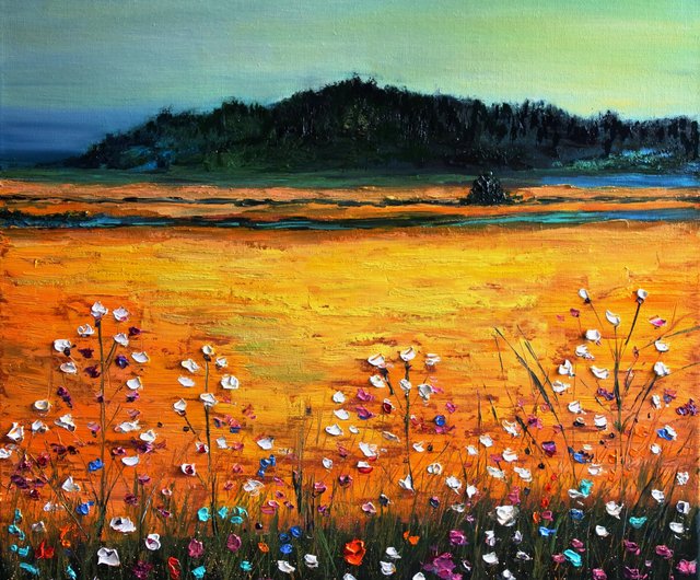 油絵 絵画 【Wild flowers】 Original oil painting Wildflowers in vase on canvas floral