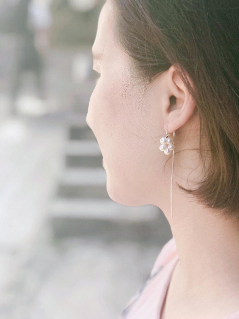 100% own hand-made design 925 sterling silver summer flower series freshwater pearl earrings - Earrings & Clip-ons - Pearl Pink