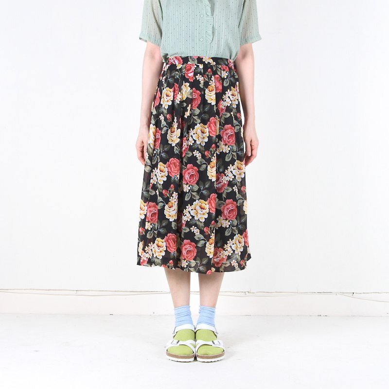 [Eggs and plants] vintage spring flower print ancient dress - Skirts - Polyester Multicolor