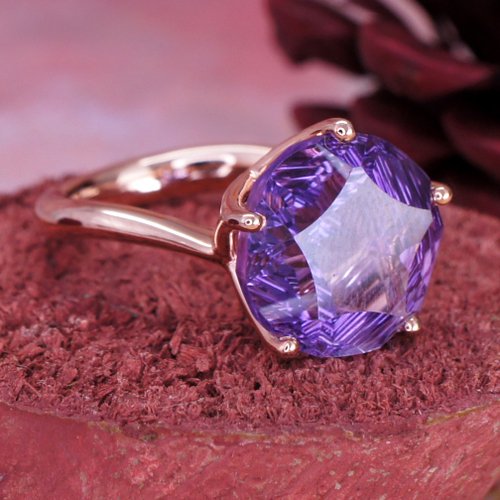 Edith Art & Jewellery 星夜 – 13mm 星形 切角 紫水晶 純銀 電18K玫瑰金 戒指