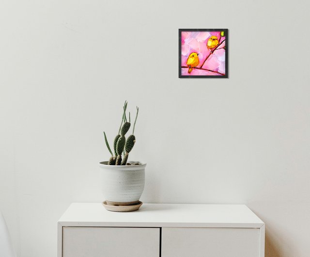 カナリア 絵画鳥オリジナル アート カップル鳥油絵 動物 小さい