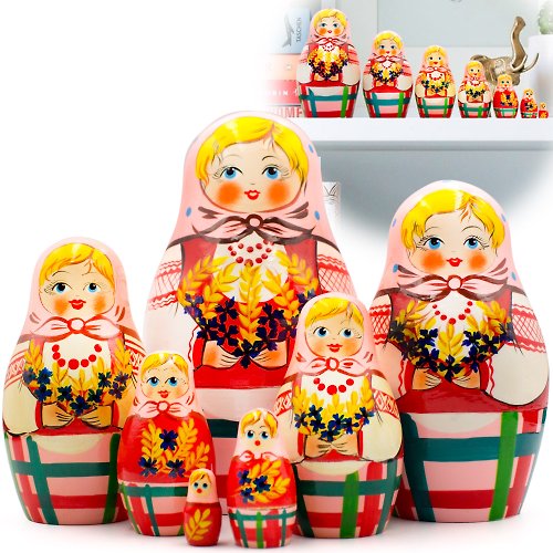 布列斯特纪念品厂 - 套娃 俄羅斯套娃娃 - 帶有飛燕草和穗穎的瑪特里奧什卡娃娃