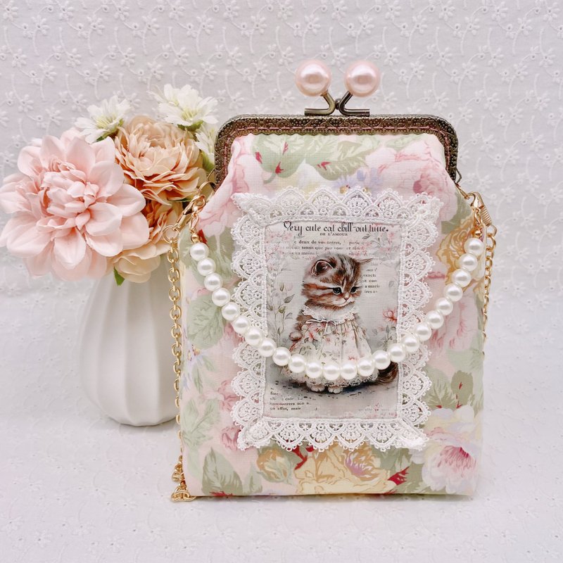 穿著連衣裙的貓很可愛　是鴨嘴單肩包 - 側背包/斜背包 - 棉．麻 粉紅色