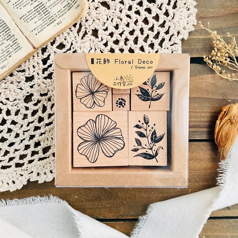 Floral Deco 6 rubber stamp set - ตราปั๊ม/สแตมป์/หมึก - ไม้ 