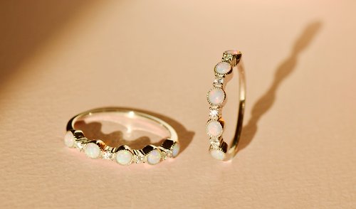 Michelle Yuen Jewelry 奶蛋白石相連戒指 - 925純銀 - 鋯石 - 歐泊