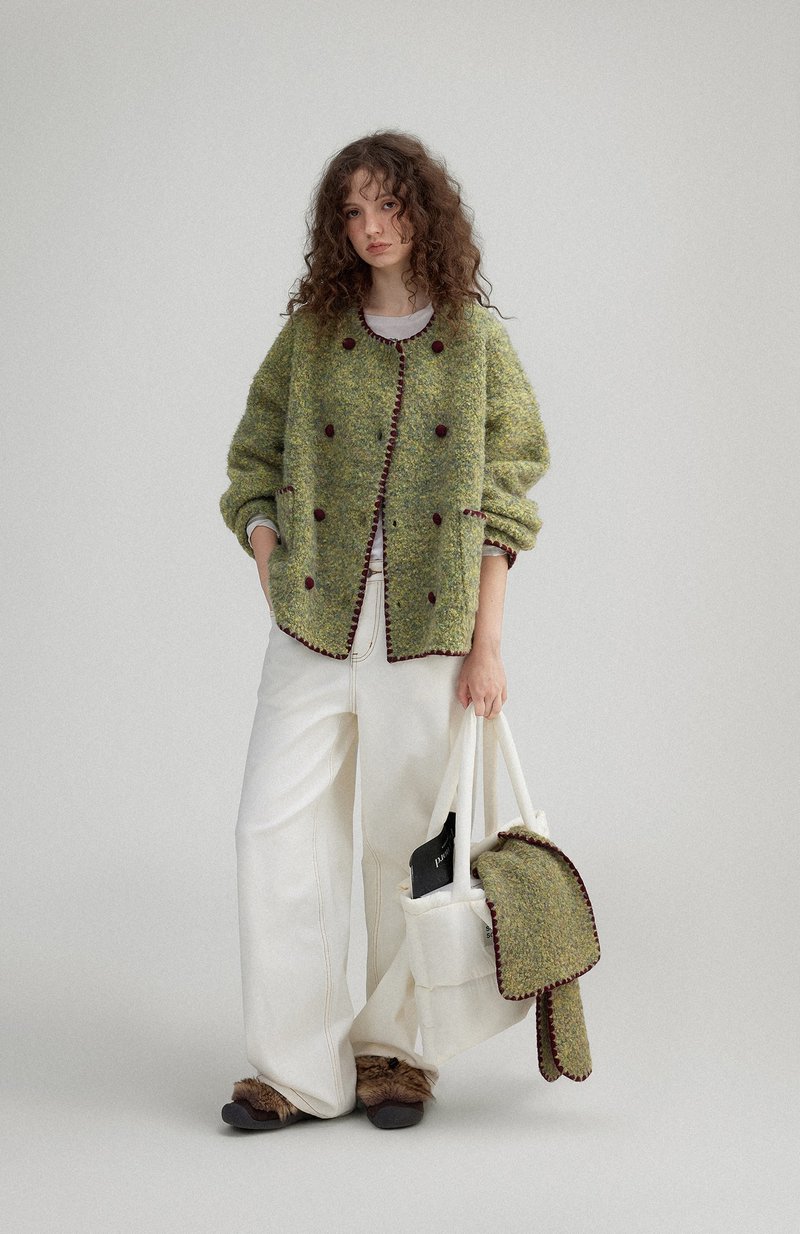 Lazy Holiday Shell Embroidery Soft Wool Knit Cardigan with Scarf - Women's Sweaters - Other Materials Multicolor