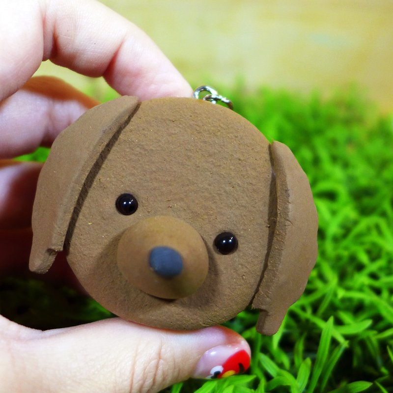 [Saturnal] sausage dog (brown) key ring | hair child planet series | [Saturn Ring] Pet Planet: dachshund (Brown) | light soil. Water repellent. Can change necklace / magnet / pin - Keychains - Clay Brown