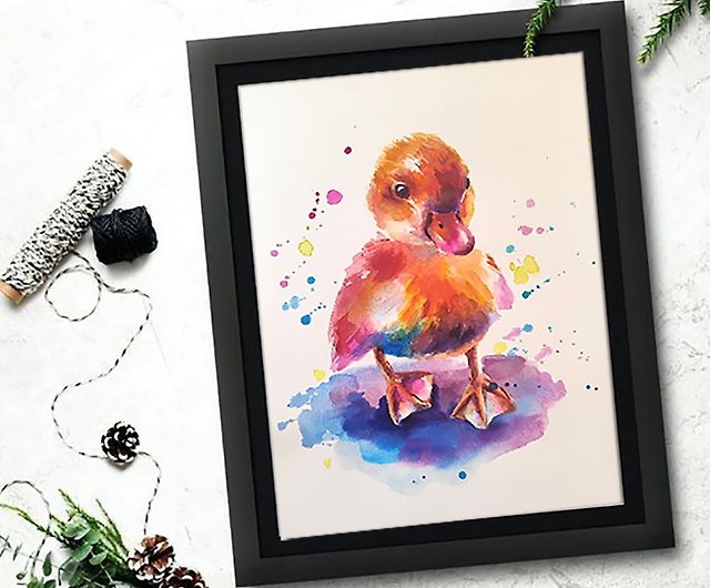 アヒルの子の水彩画 カラフルな動物アート アヒルの子のイラスト