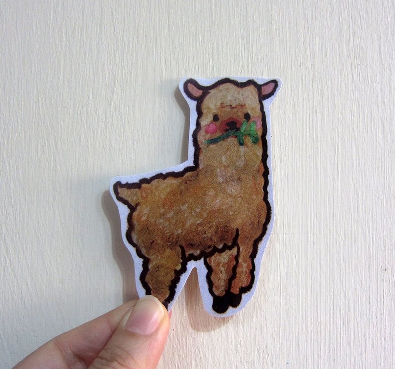 Hand-painted illustration style completely waterproof sticker Alpaca mud horse Alpaca - สติกเกอร์ - วัสดุกันนำ้ สีนำ้ตาล