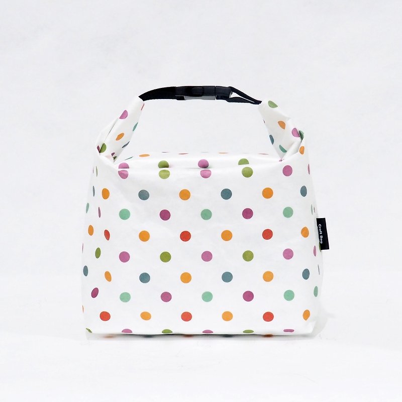 Lunch Bag / Polka Dots Design Thermal Washable Paper Bag - กล่องข้าว - วัสดุกันนำ้ สีนำ้ตาล